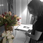 Signing the guestbook. We noticed that both George W. Bush and Obama were apparently attending, haha