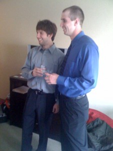 Of course these two brought scotch and drank it (like men) in the hotel room. Don't worry, Steve joined in and had a manly drink too.
