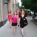 bach party walking to dinner